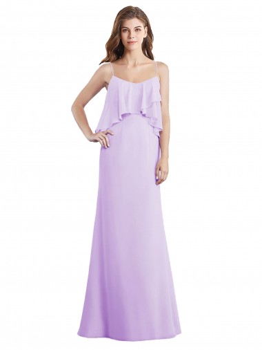 Online Scoop Neck Long Chiffon Bridesmaid Dress with Cross Over Neckline Flounce UK