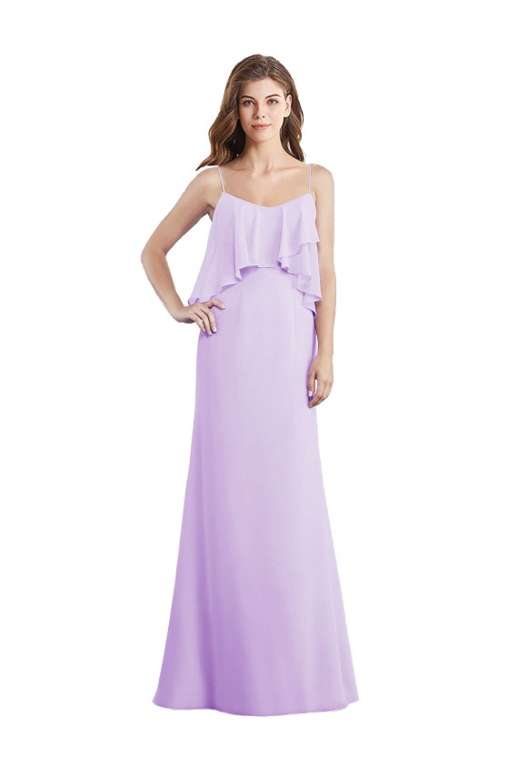 Online Scoop Neck Long Chiffon Bridesmaid Dress with Cross Over Neckline Flounce UK