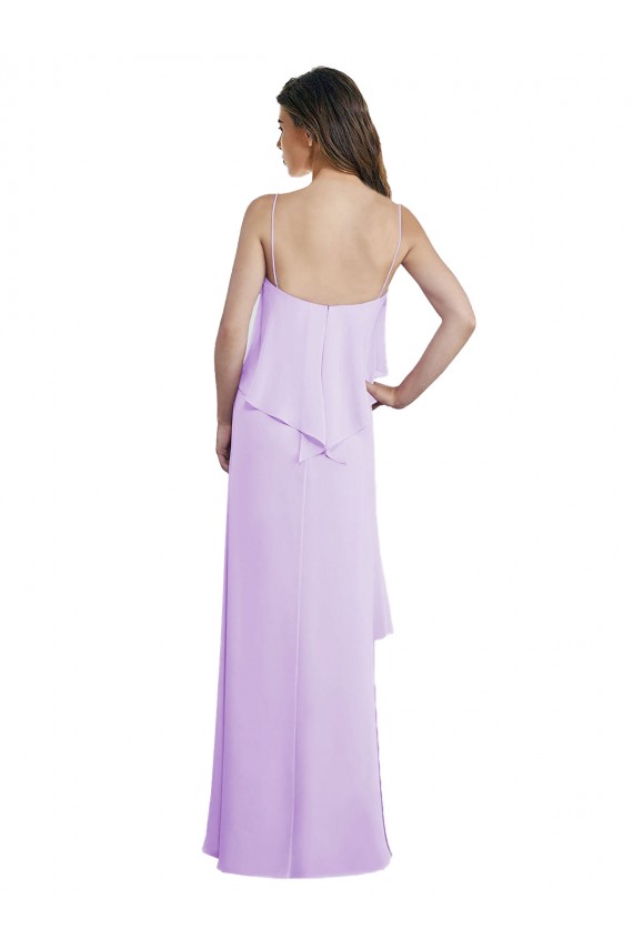 Online Scoop Neck Long Chiffon Bridesmaid Dress with Cross Over Neckline Flounce UK