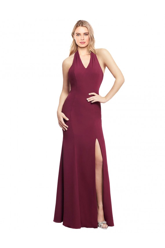 Online Chiffon Mermaid Bridesmaid Dress with Back Tie Halter Straps and Side Slit UK