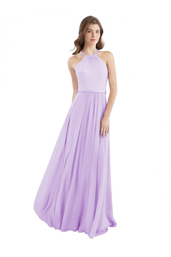 Online Halter Chiffon A-Line Bridesmaid Dress with Flounce Back UK