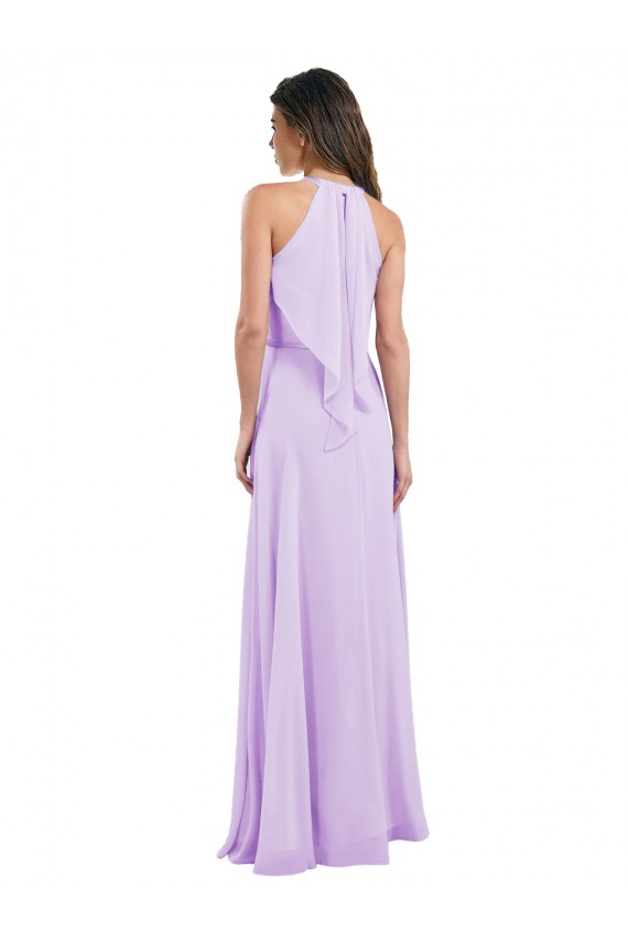 Online Halter Chiffon A-Line Bridesmaid Dress with Flounce Back UK