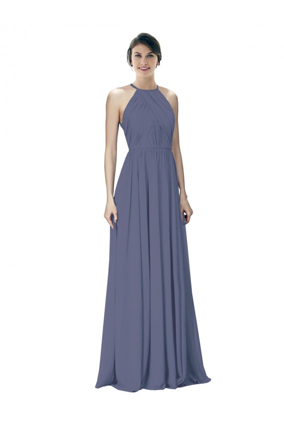 Online Halter Neck Ruched Bodice Chiffon Bridesmaid Dress UK