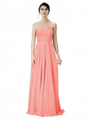 Online Strapless Chiffon Bridesmaid Dress with Ruched Sweetheart Neckline UK