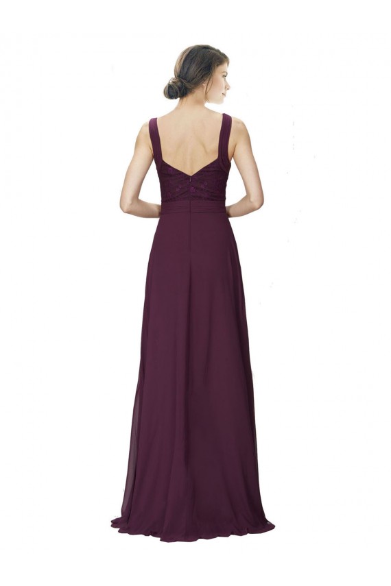 Online Long Chiffon Bridesmaid Dress with Ruched Criss Cross V-Neck Bodice UK