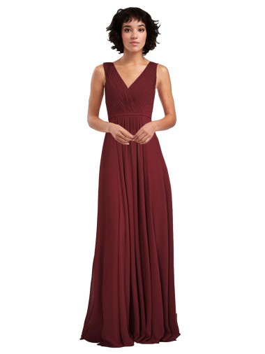 Online Sleeveless V-Neck Pleated Chiffon Bridesmaid Dress UK