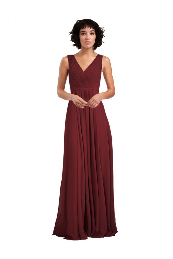 Online Sleeveless V-Neck Pleated Chiffon Bridesmaid Dress UK