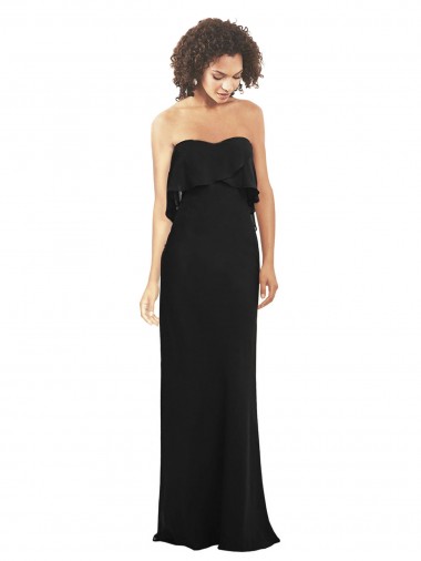 Online Strapless Chiffon Bridesmaid Dress with cascading Flounce Crop Top Bodice UK