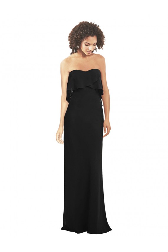 Online Strapless Chiffon Bridesmaid Dress with cascading Flounce Crop Top Bodice UK