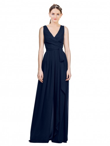 Online V-Neck Ruched Chiffon Bridesmaid Dress with Waistband UK