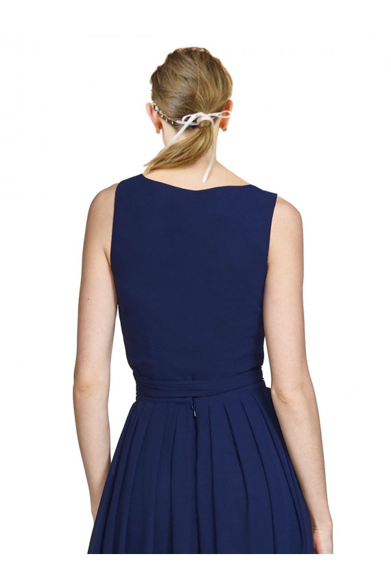 Online V-Neck Ruched Chiffon Bridesmaid Dress with Waistband UK