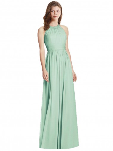 Online Cutout Open Back Shirred Halter Maxi Bridesmaid Dress UK