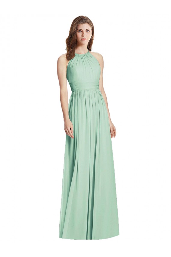 Online Cutout Open Back Shirred Halter Maxi Bridesmaid Dress UK