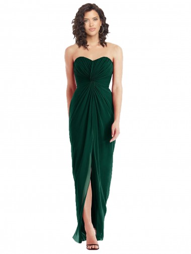 Online Twist Front Draped Chiffon Bridesmaid Dress with Slit UK