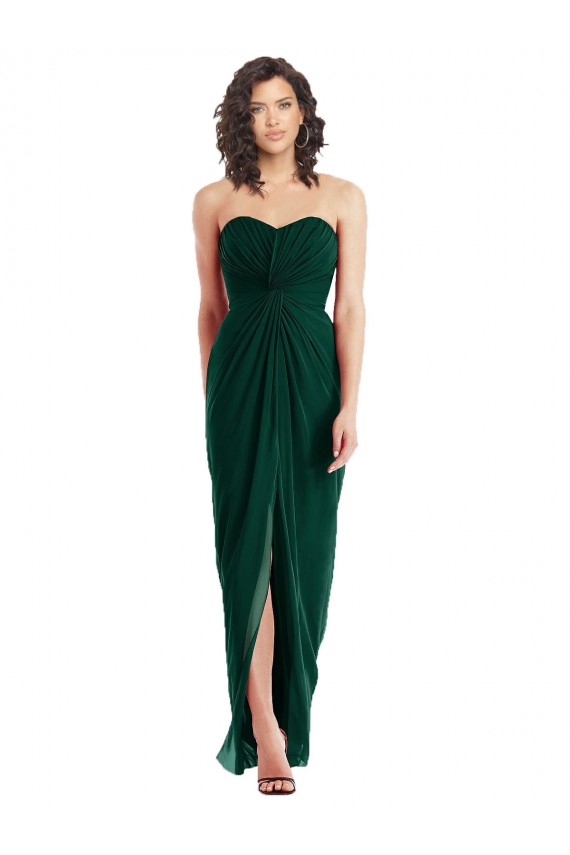 Online Twist Front Draped Chiffon Bridesmaid Dress with Slit UK