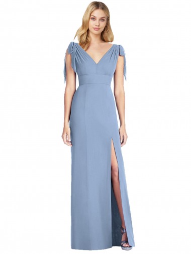 Online Bow-Shoulder Sleeveless Deep V-Back Mermaid Bridesmaid Dress UK