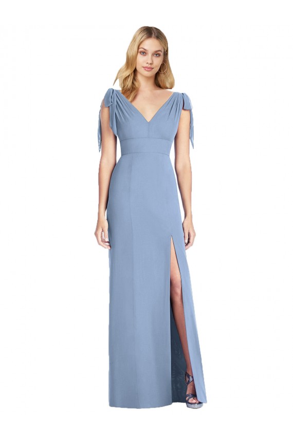 Online Bow-Shoulder Sleeveless Deep V-Back Mermaid Bridesmaid Dress UK