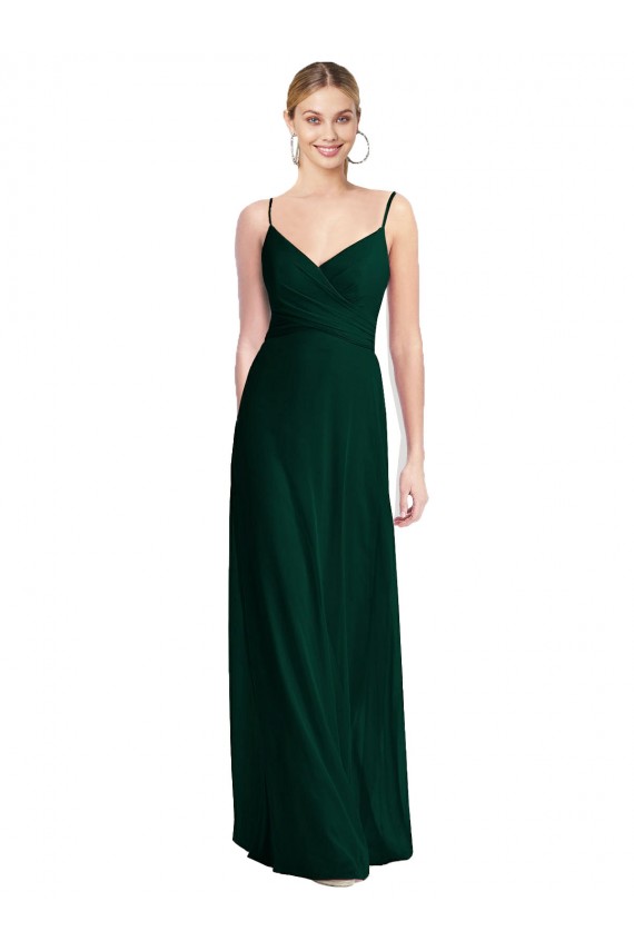 Online Wide V-Neck Long Spaghetti Strap Chiffon Bridesmaid Dress UK