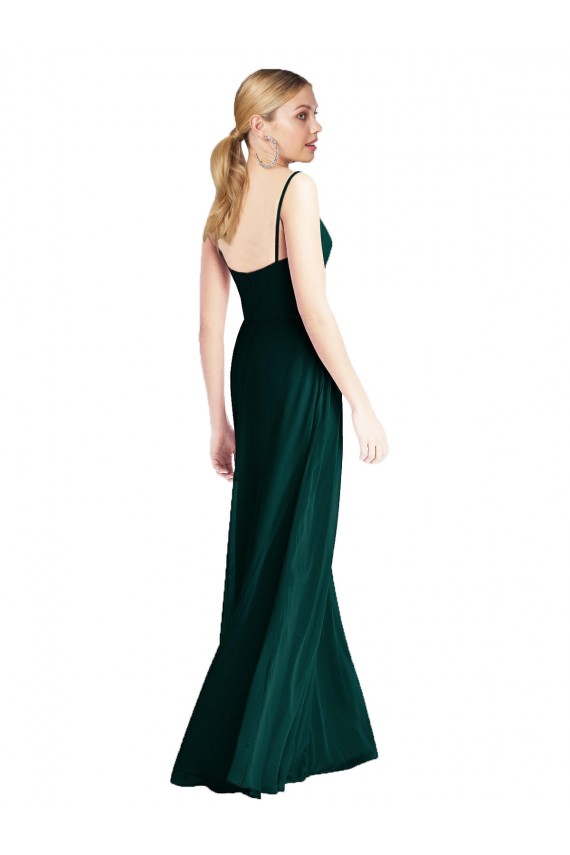 Online Wide V-Neck Long Spaghetti Strap Chiffon Bridesmaid Dress UK