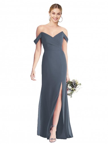 Online Off the Shoulder Criss Cross Bodice Trumpet Chiffon Bridesmaid Dress UK