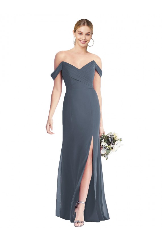 Online Off the Shoulder Criss Cross Bodice Trumpet Chiffon Bridesmaid Dress UK