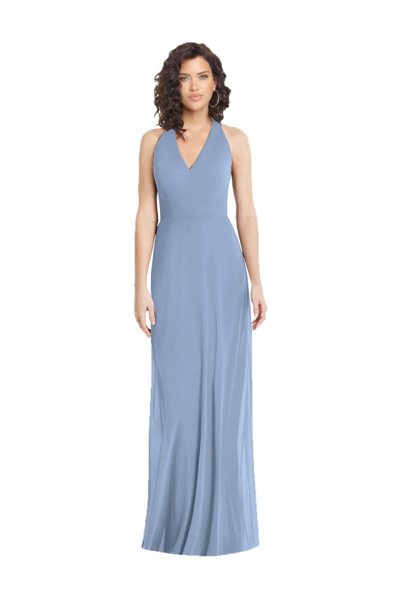 Online V-Neck Halter Back Straps Chiffon Formal Bridesmaid Dress UK