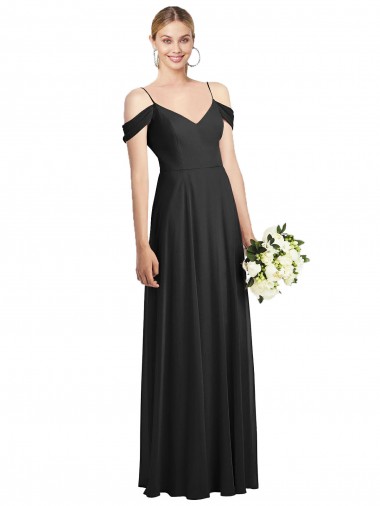 Online Cold-Shoulder V-Back Chiffon Maxi Bridesmaid Dress UK