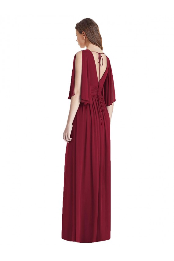 Online Split Sleeves Backless Chiffon Maxi Bridesmaid Dress UK