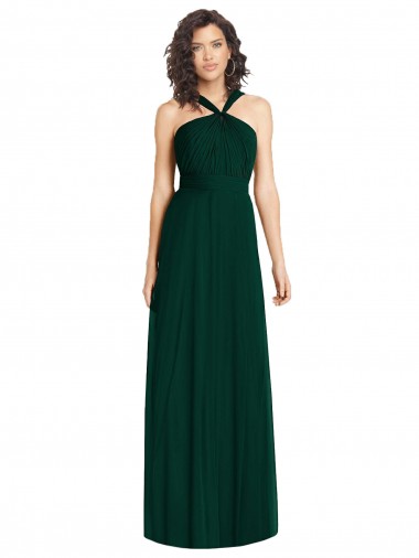 Online Draped Halter Neck Long Chiffon Bridesmaid Dress with Low Back UK