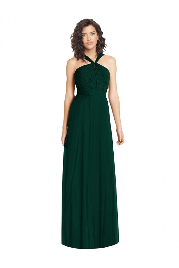 Online Draped Halter Neck Long Chiffon Bridesmaid Dress with Low Back UK