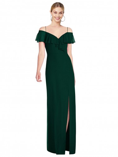 Online Ruffled Cold-Shoulder Maxi Chiffon Bridesmaid Dress UK