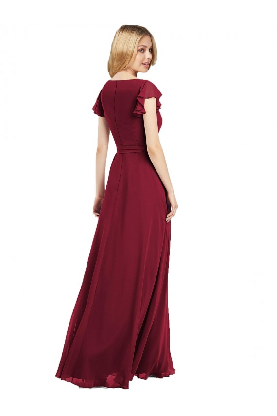 Online Flutter Sleeves Faux Wrap Chiffon Bridesmaid Dress UK