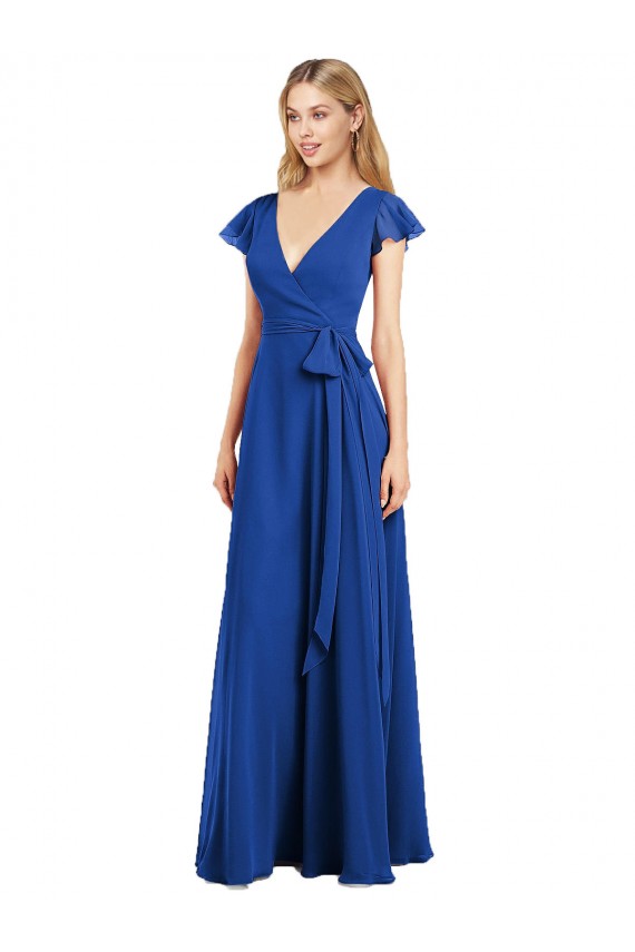 Online Flutter Sleeves Faux Wrap Chiffon Bridesmaid Dress UK