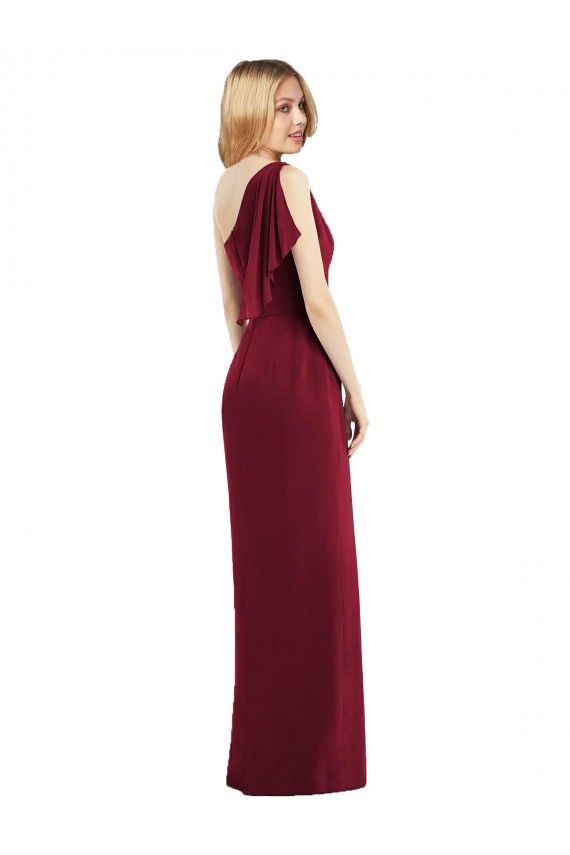 Online One Shoulder Chiffon Bridesmaid Dress with Draped Front Slit UK