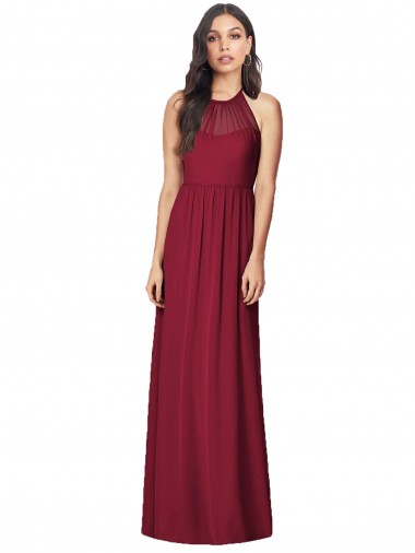 Online Halter Neck Full-Length Shirred Chiffon Bridesmaid Dress UK