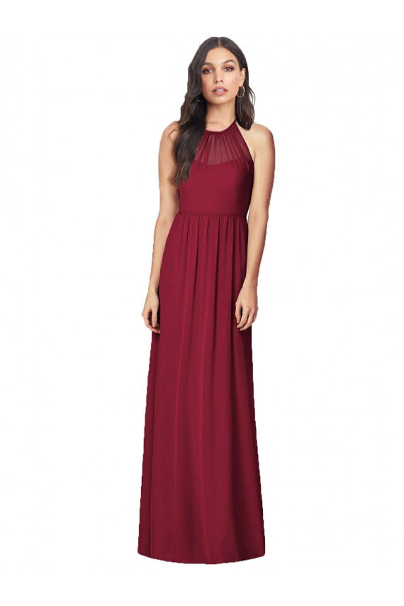Online Halter Neck Full-Length Shirred Chiffon Bridesmaid Dress UK