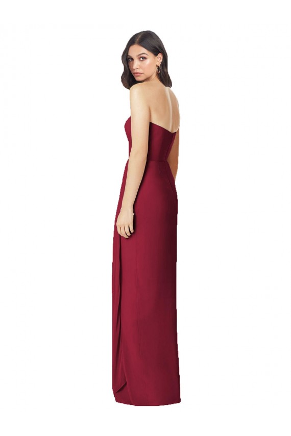 Online Side Front Slit Draped Strapless Chiffon Bridesmaid Dress UK