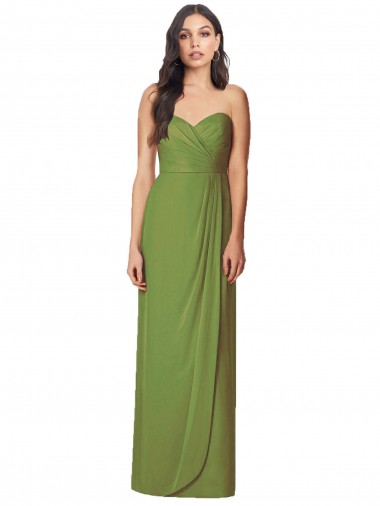 Online Side Front Slit Draped Strapless Chiffon Bridesmaid Dress UK