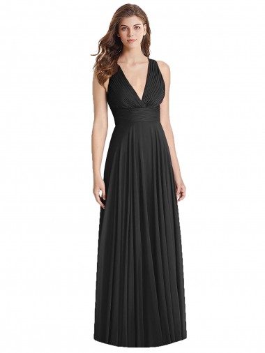Online Full Length V-Neck Chiffon Bridesmaid Dress with Wide Criss Cross Straps UK
