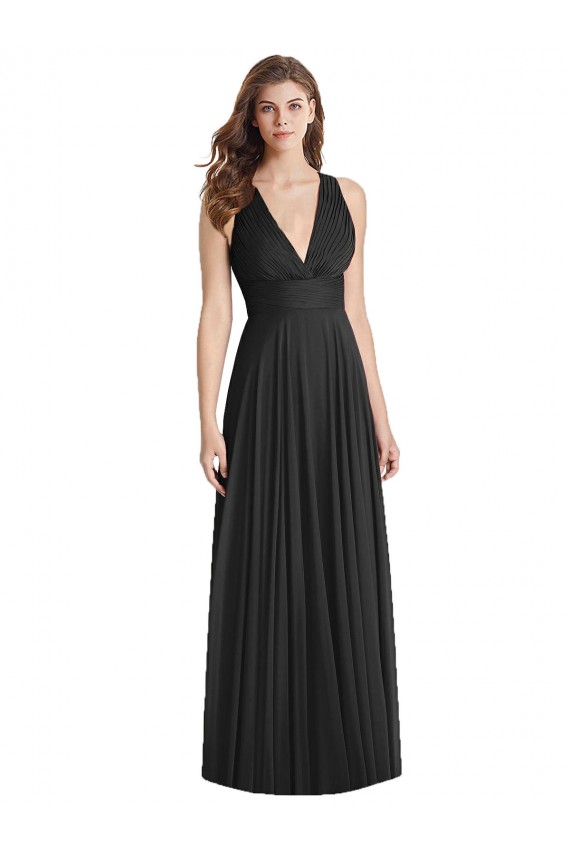 Online Full Length V-Neck Chiffon Bridesmaid Dress with Wide Criss Cross Straps UK