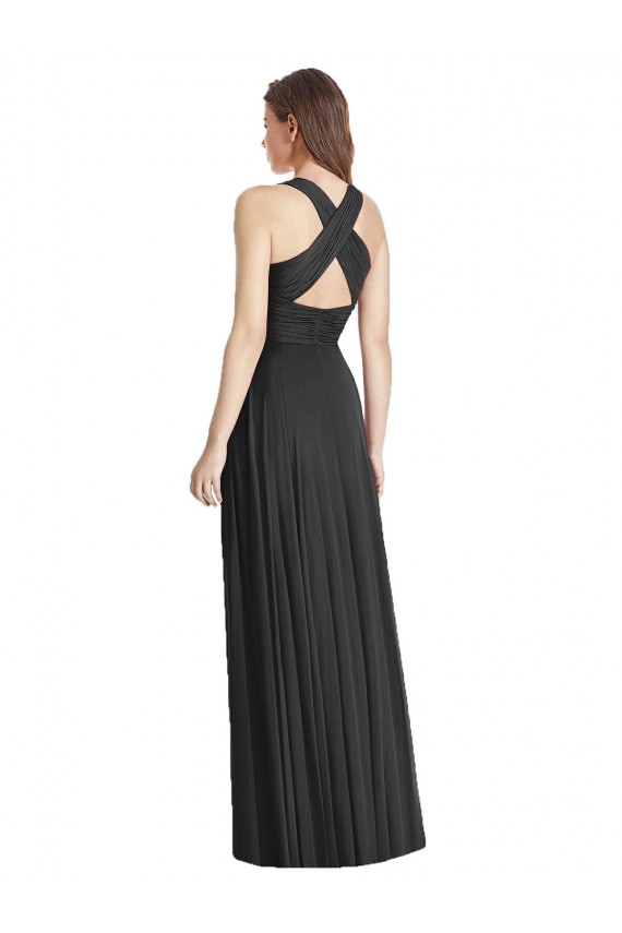 Online Full Length V-Neck Chiffon Bridesmaid Dress with Wide Criss Cross Straps UK