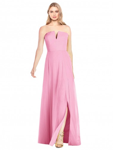 Online Strapless Notch Chiffon Maxi Bridesmaid Dress UK