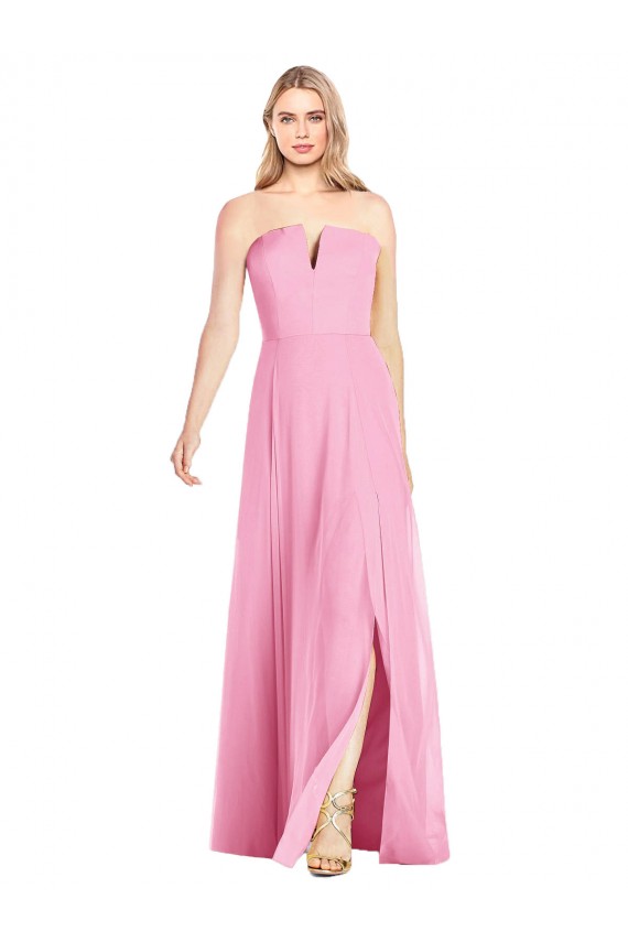 Online Strapless Notch Chiffon Maxi Bridesmaid Dress UK