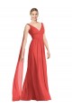 Online Full-Length V-Neck Chiffon Bridesmaid Dress Streamers Back UK