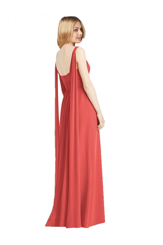 Online Full-Length V-Neck Chiffon Bridesmaid Dress Streamers Back UK