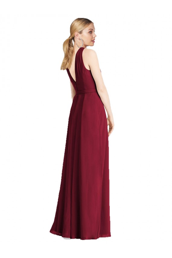Online Plunging V-Back Long Full Length Chiffon Bridesmaid Dress UK