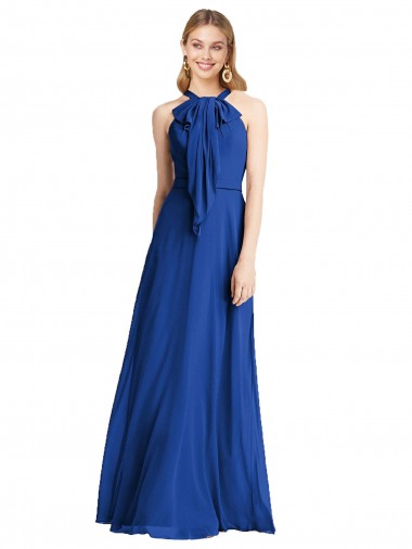 Online Plunging V-Back Long Full Length Chiffon Bridesmaid Dress UK