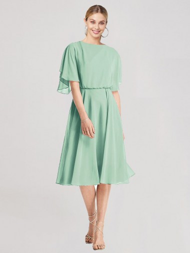 Online Open Back Flutter Sleeves Cocktail Length Chiffon Bridesmaid Dress UK