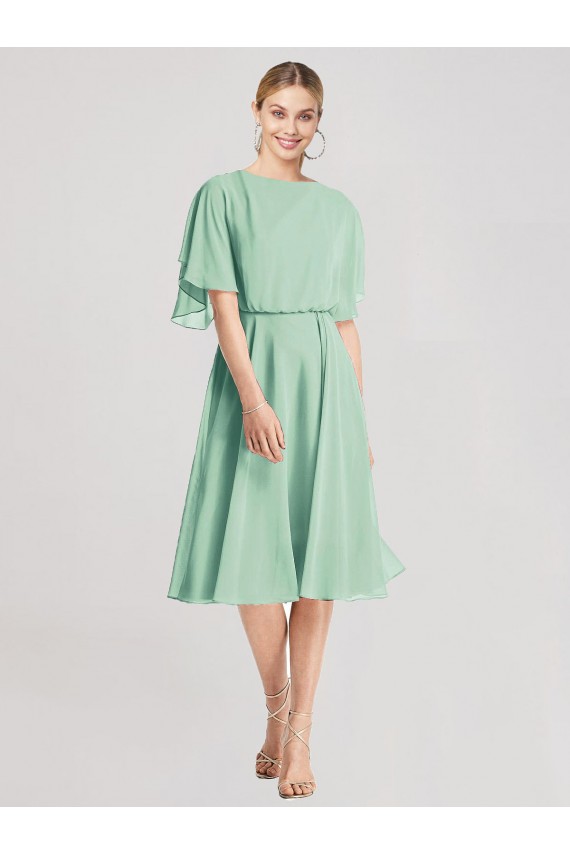 Online Open Back Flutter Sleeves Cocktail Length Chiffon Bridesmaid Dress UK