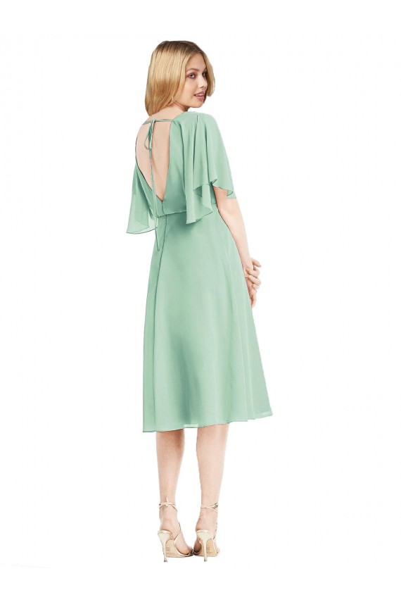 Online Open Back Flutter Sleeves Cocktail Length Chiffon Bridesmaid Dress UK